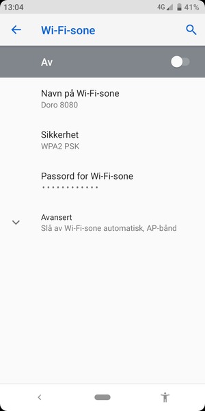 Velg Passord for Wi-Fi-sone