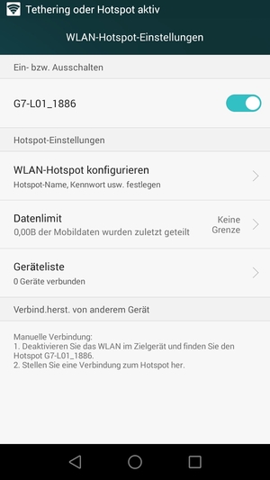 Ihr Handy ist jetzt für die Verwendung als Modem eingerichtet