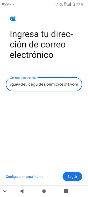 Introduzca su Dirección de correo electrónico y seleccione Configurar manualmente
