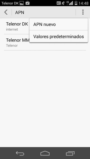 Si la pantalla tiene este aspecto, seleccione el botón Menú y seleccione Valores predeterminados