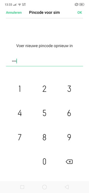 Bevestig uw nieuwe pincode voor simkaart en selecteer OK