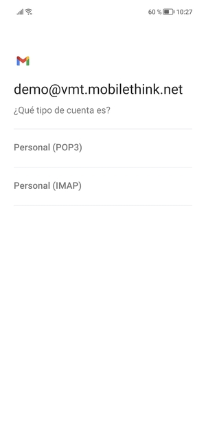 Seleccione Personal (POP3) o Personal (IMAP)
