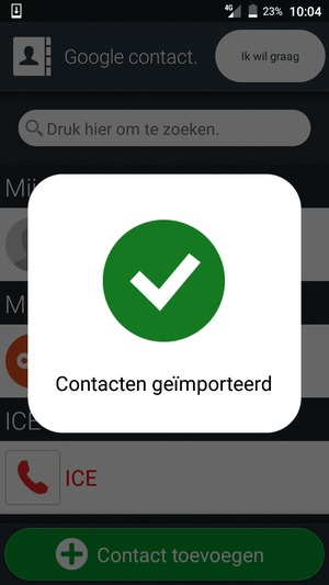 Uw contactpersonen worden nu toegevoegd naar uw telefoon