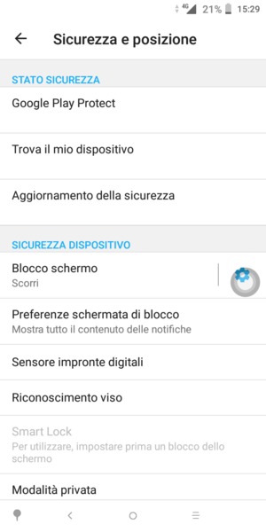 Seleziona Blocco schermo