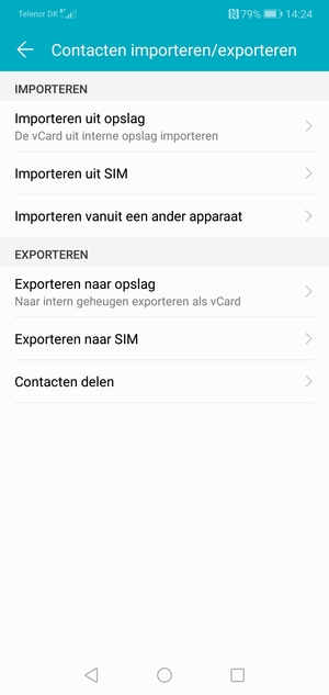 Selecteer Importeren uit SIM
