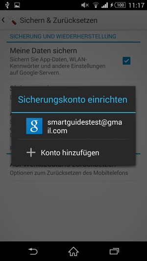 Wählen Sie Ihr Konto für Backup
