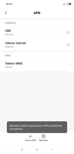 Le impostazioni del tuo telefono saranno ripristinate secondo le impostazioni internet e MMS predefinite