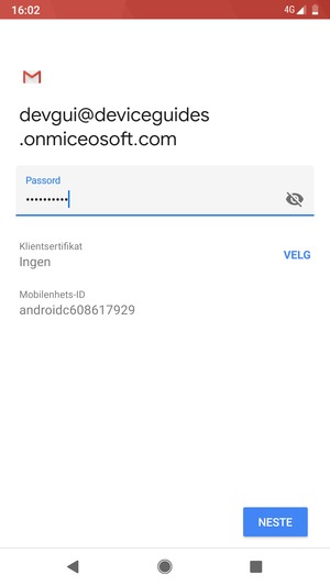 Skriv inn passord og velg NESTE