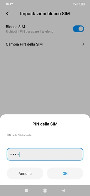 Inserisci PIN della SIM attuale e seleziona OK