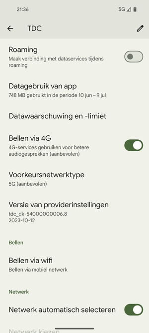 Scroll naar en selecteer Voorkeursnetwerktype