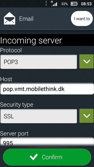 Enter Incoming server address