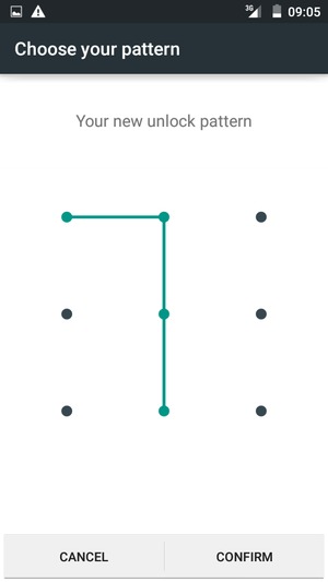 Draw the unlock pattern again and select CONFIRM