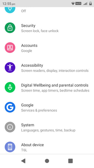Scroll to and select Security