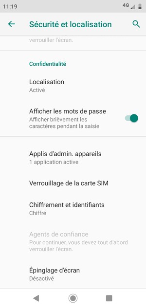 Sélectionnez Verrouillage de la carte SIM