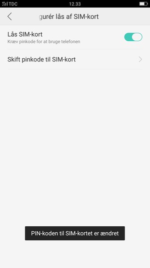 Din PIN-kode til SIM-kort er nu ændret