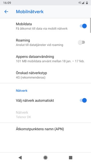 Välj Åtkomstpunktens namn (APN)