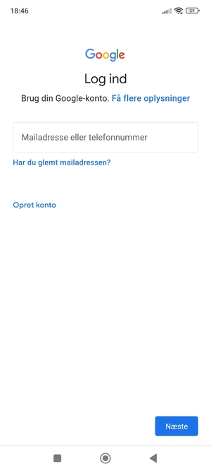 Indtast din Gmail adresse og vælg Næste