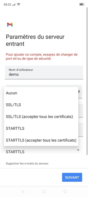 Sélectionnez Aucun puis SUIVANT
