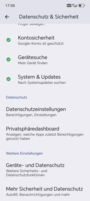 Scrollen Sie und wählen Sie Mehr Sicherheit und Datenschutz