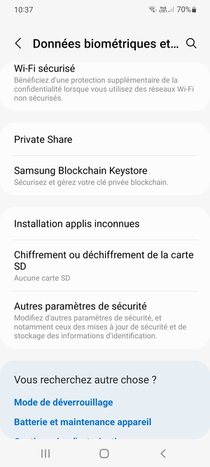 Faites défiler et sélectionnez Autres paramètres de sécurité