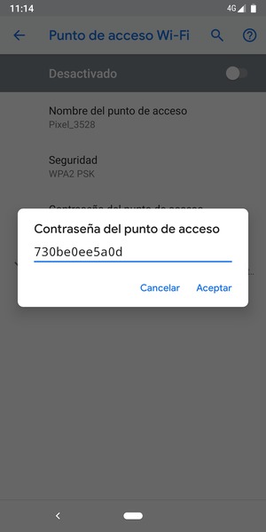 Introduzca una contraseña de punto de acceso Wi-Fi de al menos 8 caracteres y seleccione Aceptar