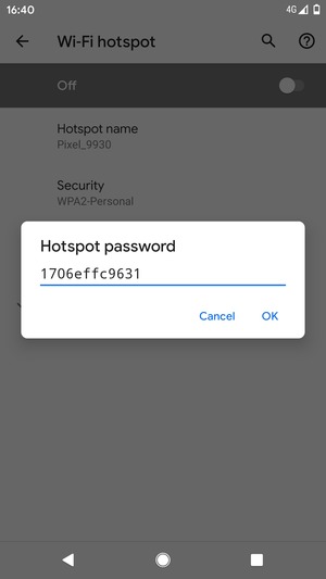 Enter a Wi-Fi hotspot password of at least 8 characters and select OK