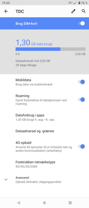 Slå Roaming til eller fra