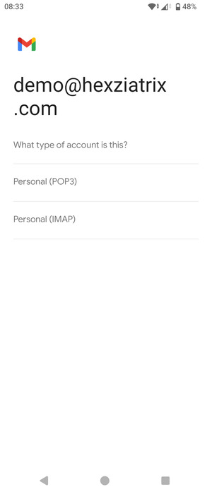 Select Personal (POP3) or Personal (IMAP)