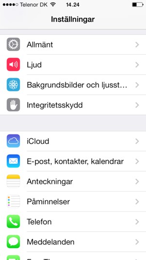 Scrolla till och välj E-post, kontakter, kalendrar