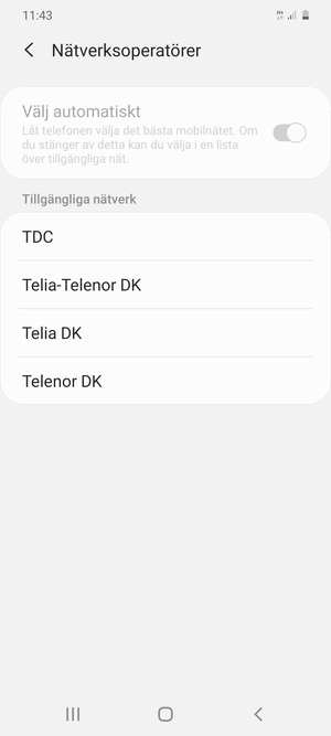 Välj en nätverksoperatör från listan