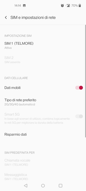 Seleziona SIM 1 o SIM 2