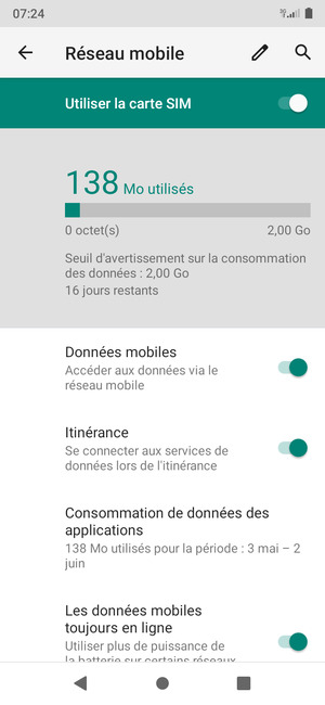 Activer ou désactiver Itinérance
