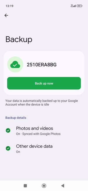 Select Back up now