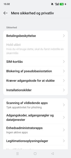 Scroll til og vælg SIM-kortlås