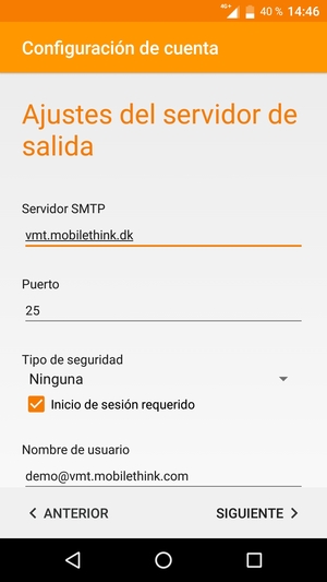 Introduzca la dirección de servidor saliente