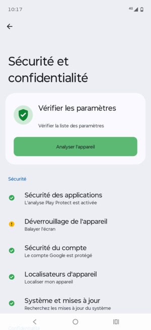Pour activer votre écran de verrouillage, allez dans le menu Sécurité et confidentialité et sélectionnez Déverrouillage de l'appareil