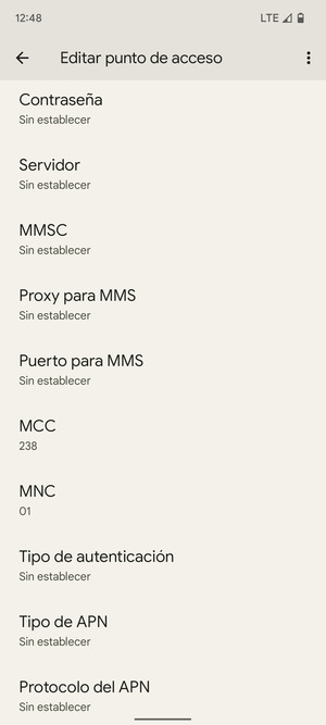 Desplácese hacia abajo e introduzca la información MMS