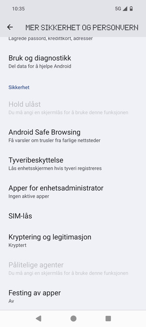 Bla til og velg  SIM-lås