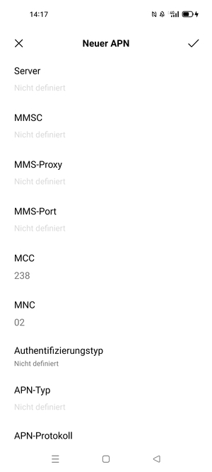 Scrollen Sie nach unten und geben Sie Internetinformationen ein