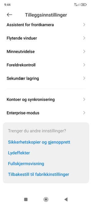 Bla til og velg Kontoer og synkronisering