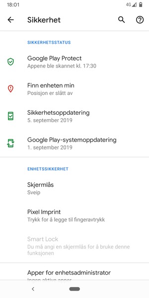 For å aktivere skjermlåsen, gå til Sikkerhet-menyen og velg Skjermlås