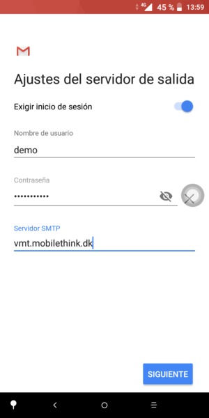 Introduzca la dirección de servidor saliente