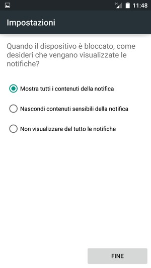 Seleziona la tua opzione preferita e poi FINE