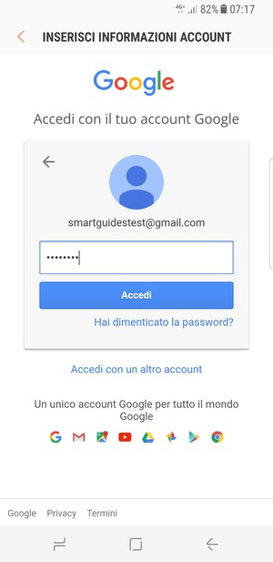 Inserisci la tua password di Gmail e seleziona Accedi
