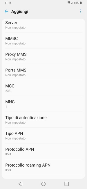 Scorri verso il basso e inserisci le informazioni di internet
