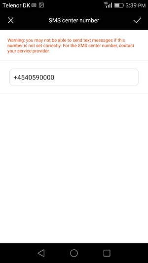 Enter the SMS center number and select OK
