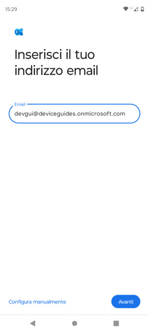 Inserisci il tuo indirizzo email e seleziona Configura manualmente