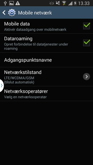 Slå Dataroaming til eller fra