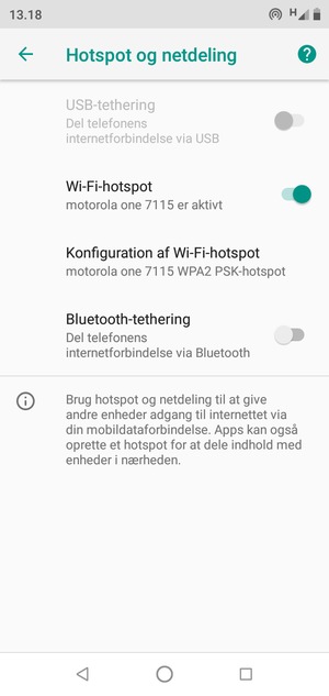 Din telefon er nu sat op til brug som modem