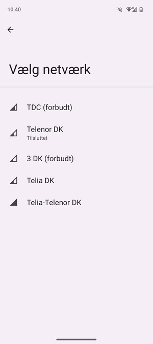 Vælg en netværksudbyder fra listen